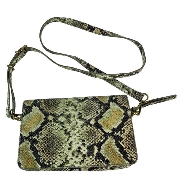 Madewell Flap Convertible Crossbody Bag Snake Embossed Leather Beige/Gray - Picture 1 of 12